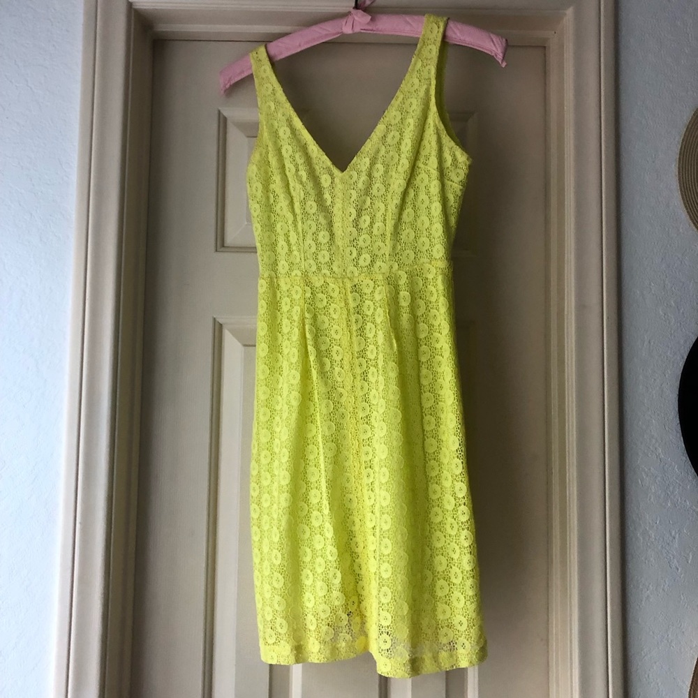 SOLD Zara collection mini neon yellow lace dress
